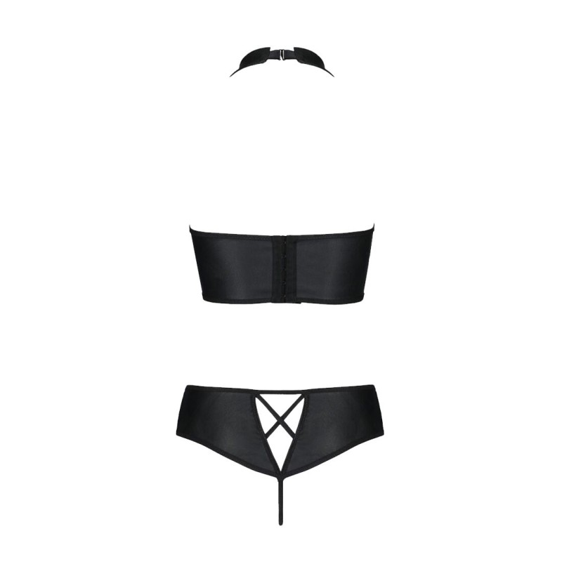 Комплект из экокожи Passion NANCY BIKINI 4XL/5XL black, бра и трусики с имитацией шнуровки