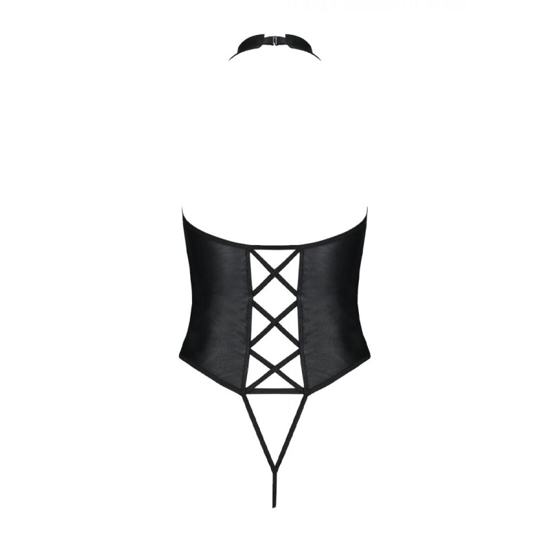 Боди из экокожи Passion NANCY BODY 6XL/7XL black, с имитацией шнуровки и открытым доступом