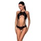 Боди с открытым доступом Passion TASMINA BODY S/M, black, экокожа, шнуровки, ажурные кружева