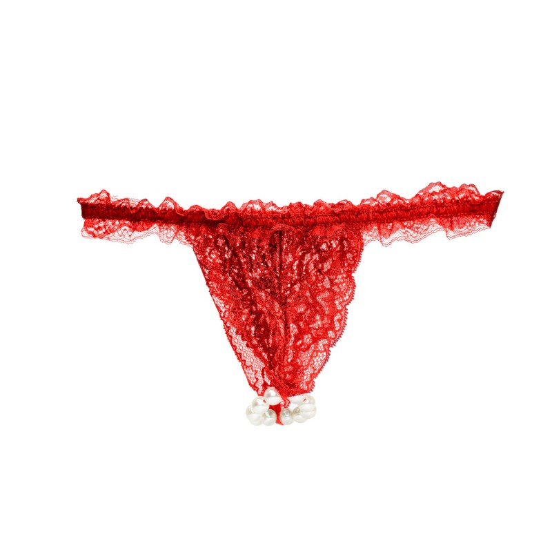 Набір Intt BRAZILIAN PANTY RED: трусики на резинці S-XL з перлинним кільцем + полунична змазка