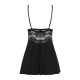 Сатиновий пеньюар з мереживом Obsessive 810-BAB-1 babydoll & thong L/XL, чорний, пеньюар, танга