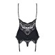 Сатиновий мереживний корсет Obsessive 810-COR-1 babydoll & thong L/XL, чорний, корсет, танга