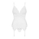 Сатиновий мереживний корсет Obsessive 810-COR-2 babydoll & thong S/M, білий, корсет, танга