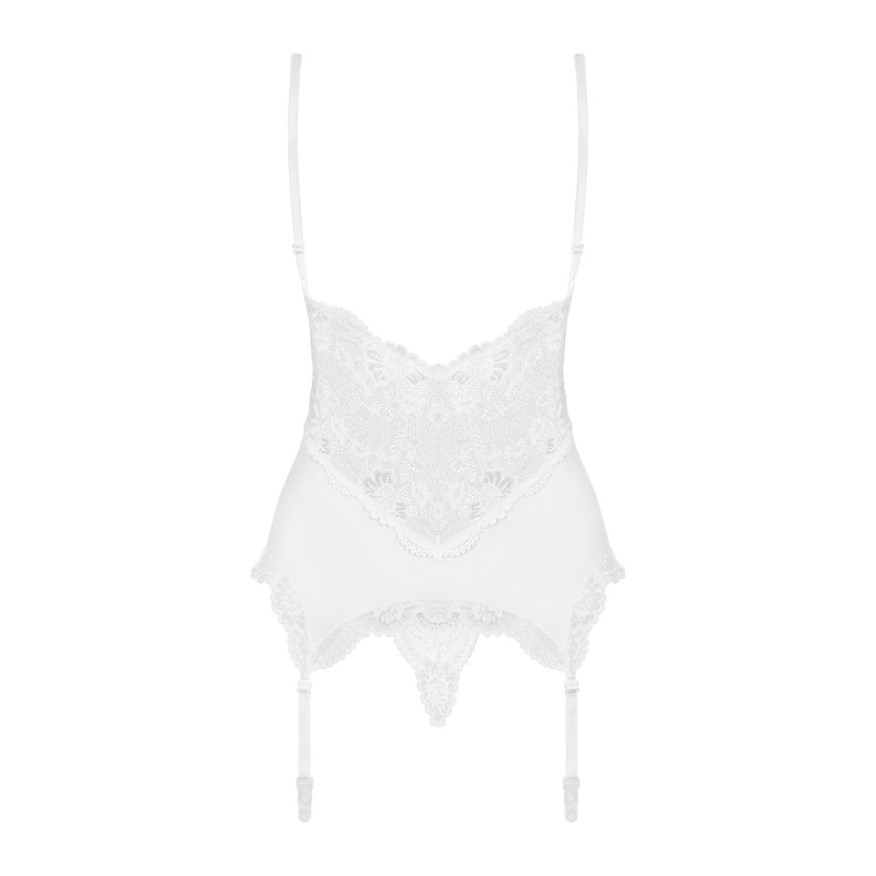 Сатиновий мереживний корсет Obsessive 810-COR-2 babydoll & thong L/XL, білий, корсет, танга