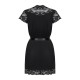 Сатиновий відкритий пеньюар на поясі Obsessive 810-PEI–1 peignoir black 2XL/3XL, чорний