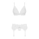 Мереживний комплект білизни Obsessive 810-SEG-2 S/M White, бюстгальтер, стрінги, пояс для панчіх