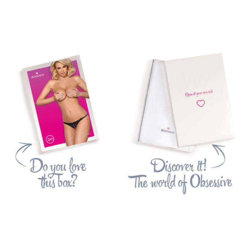 Мереживні танги з двома отворами Obsessive 831-THC-1 crotchless thongL/XL, чорні, бантики