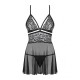 Еротичний мереживний комплект із сіточкою Obsessive 838-BAB-1babydoll & thong black S/M
