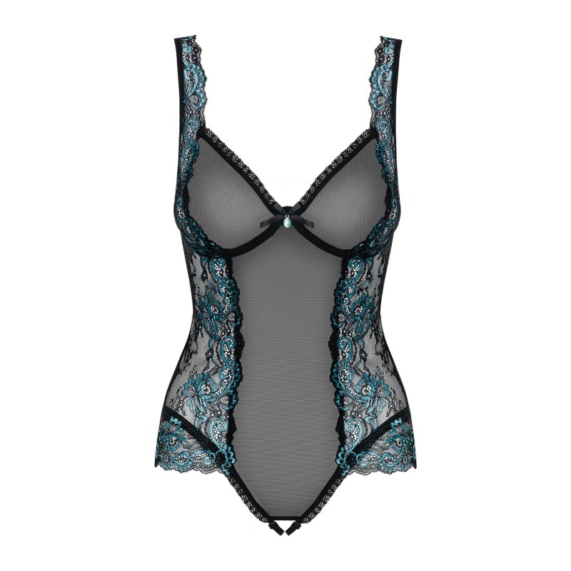 Сетчатое боди на косточках Obsessive Amanta teddy S/M, черное, с доступом
