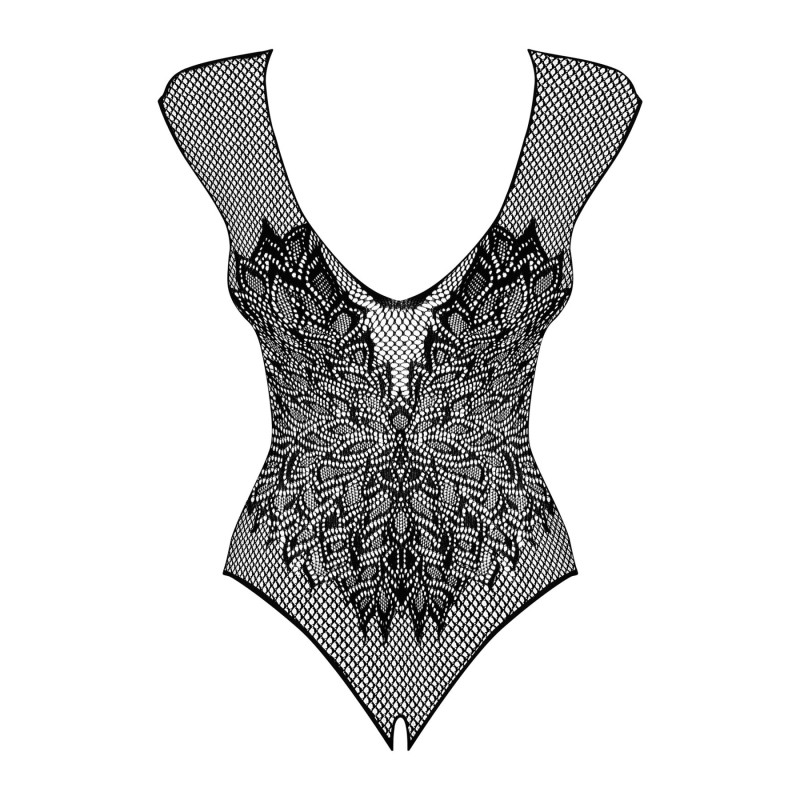 Бодистокинг из крупной сетки с кружевом Obsessive B112 teddy S/M/L, черный, с доступом