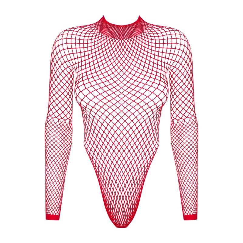 Сітчастий бодістокінг із довгим рукавом Obsessive B126 teddy red S/M/L, червоний