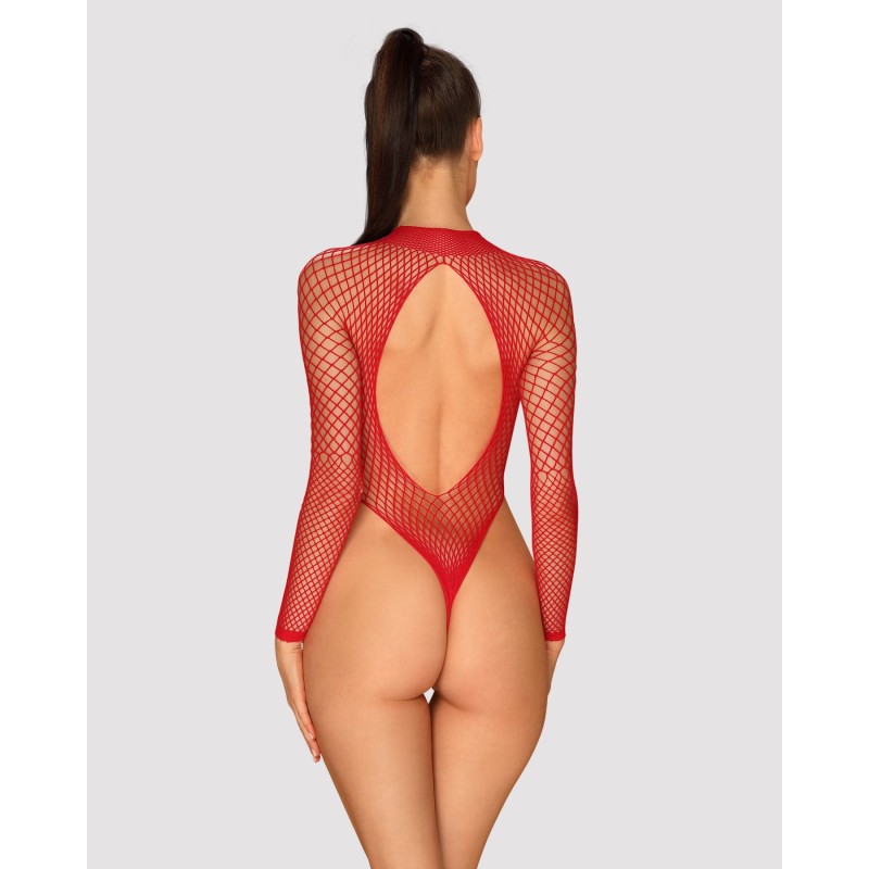 Сітчастий бодістокінг із довгим рукавом Obsessive B126 teddy red S/M/L, червоний