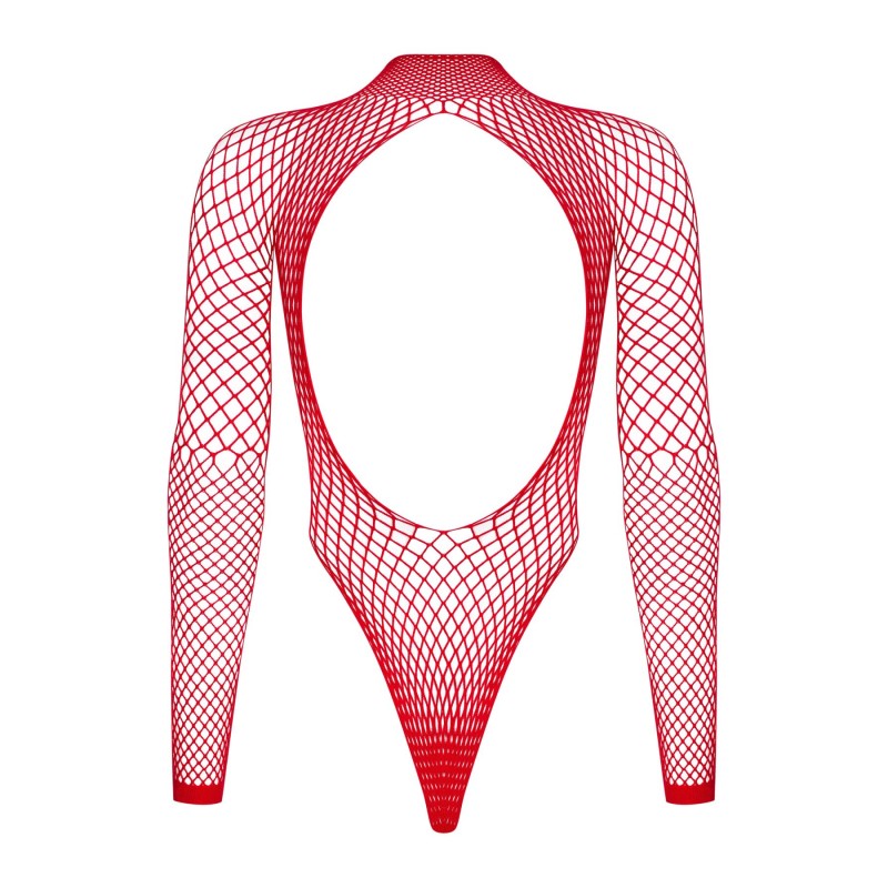 Сітчастий бодістокінг із довгим рукавом Obsessive B126 teddy red XL/XXL, червоний
