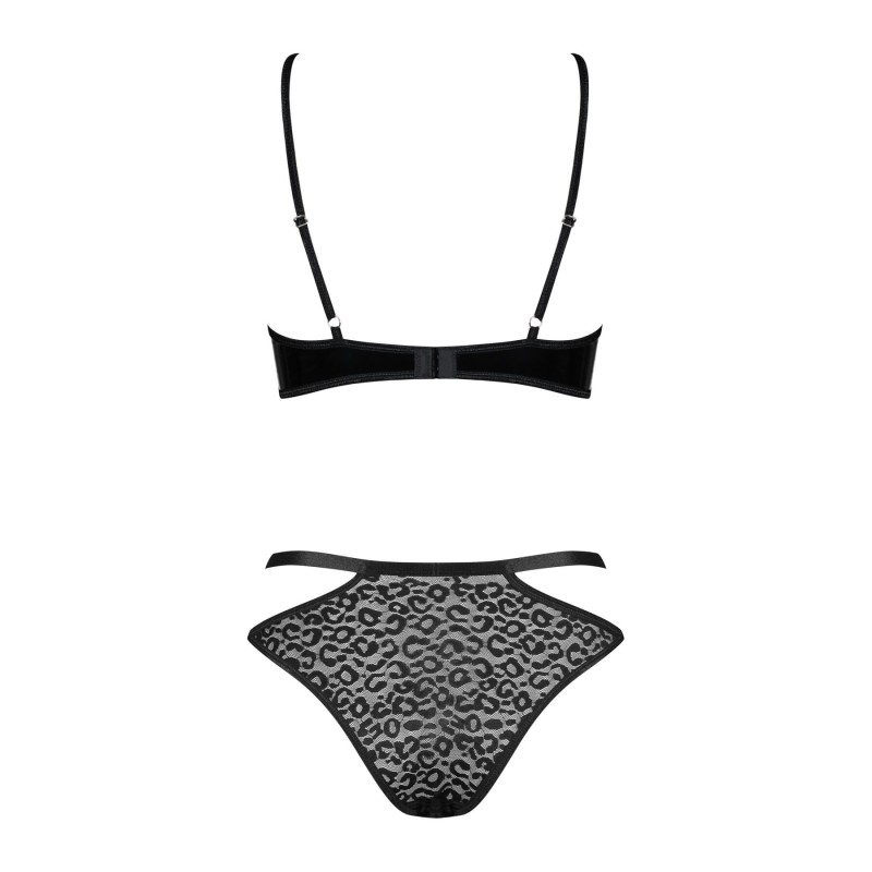 Эротический комплект под латекс со стрепами Obsessive Bagirela 2-pcs set L/XL, черный, под леопард,