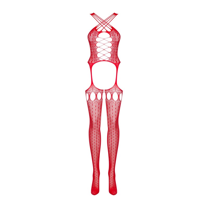 Бодістокінг Obsessive Bodystocking G313 S/M/L red, шнурівка, геометричний декор