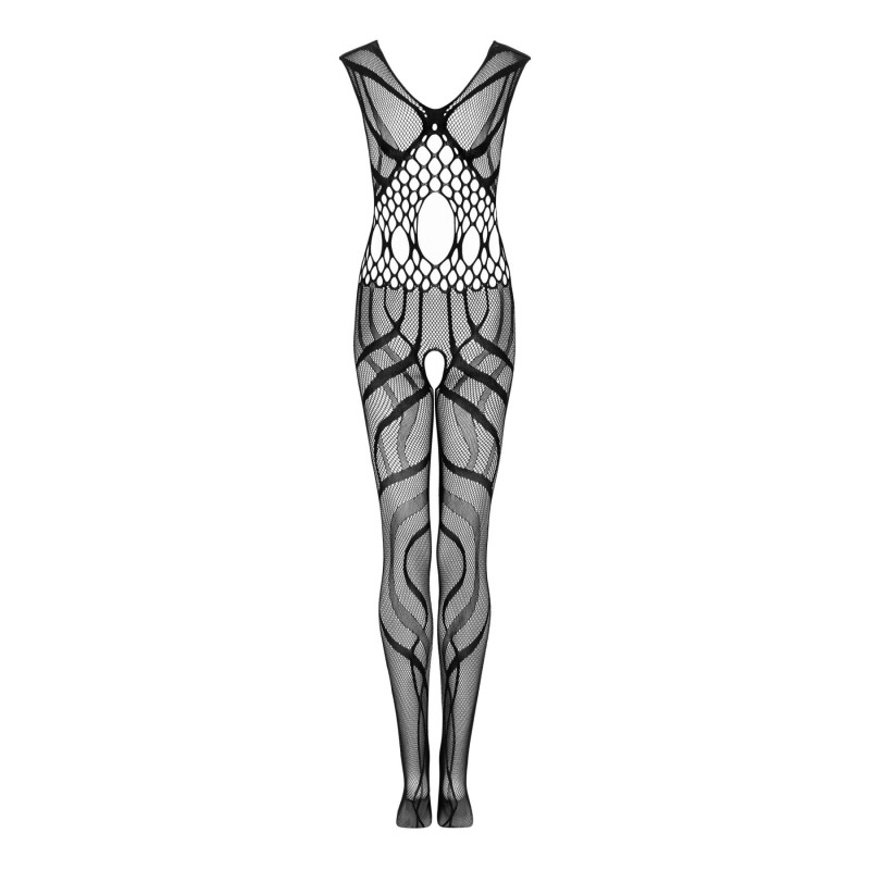 Сітчастий бодістокінг з вирізами та малюнком Obsessive Bodystocking G328 S/M/L, чорний, комбінезон