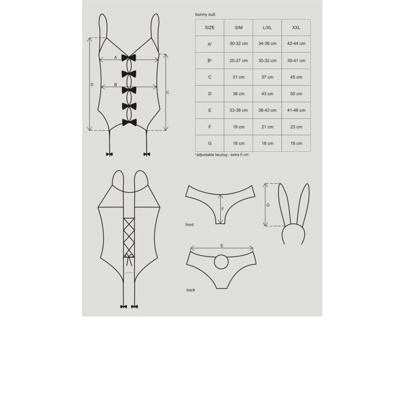 Еротичний костюм зайчика Obsessive Bunny suit 4 pcs costume pink S/M, рожевий, топ з підв’язками