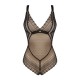 Кружевное боди с декольте Obsessive Estiqua teddy M/L, черное, широкие лямки