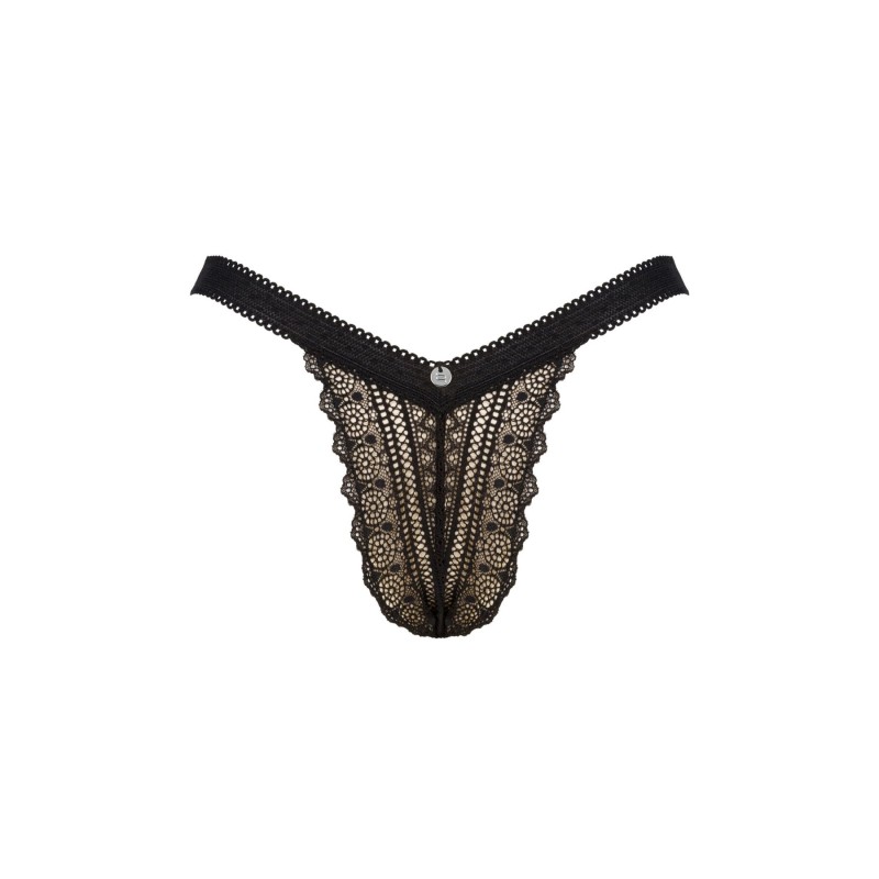 Кружевные трусики с заниженной талией Obsessive Estiqua panties M/L, черные
