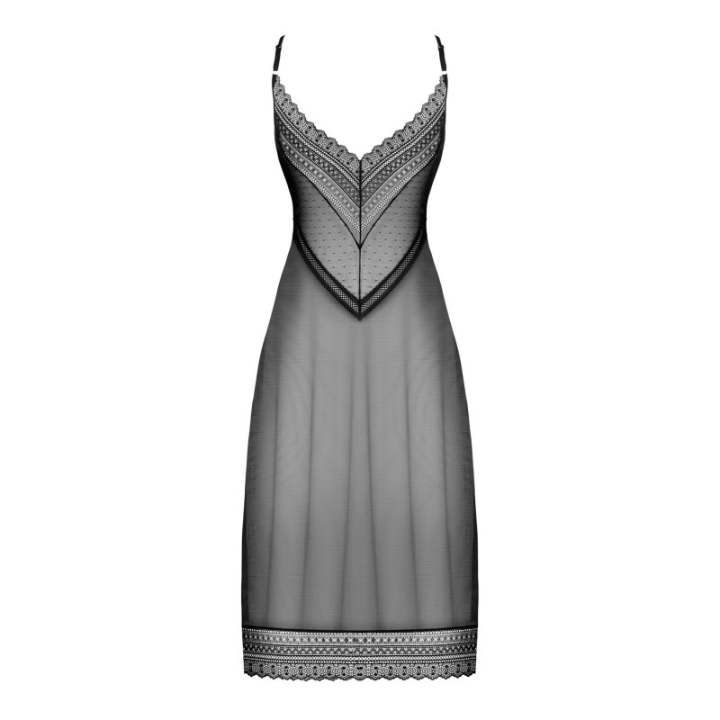 Напівпрозора довга сорочка Obsessive Estiqua chemise XL/2XL, чорний, асиметричний крій