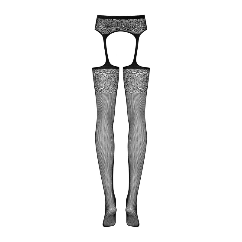 Сітчасті панчохи-стокінги з квітковим малюнком Obsessive Garter stockings S207 S/M/L,чорні