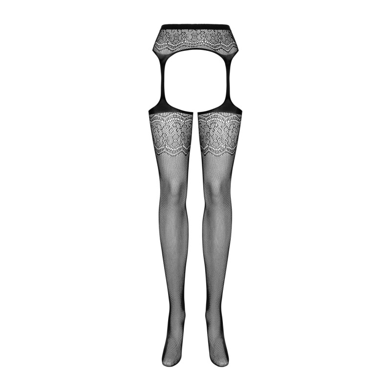 Сітчасті панчохи-стокінги з квітковим малюнком Obsessive Garter stockings S207 XL/XL, чорні, доступ