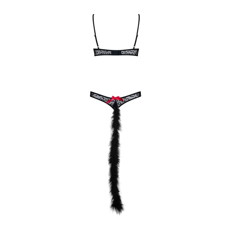 Эротический костюм гепарда Obsessive Gepardina 3 pcs costume S/M, черный, меховая отделка, монокини,