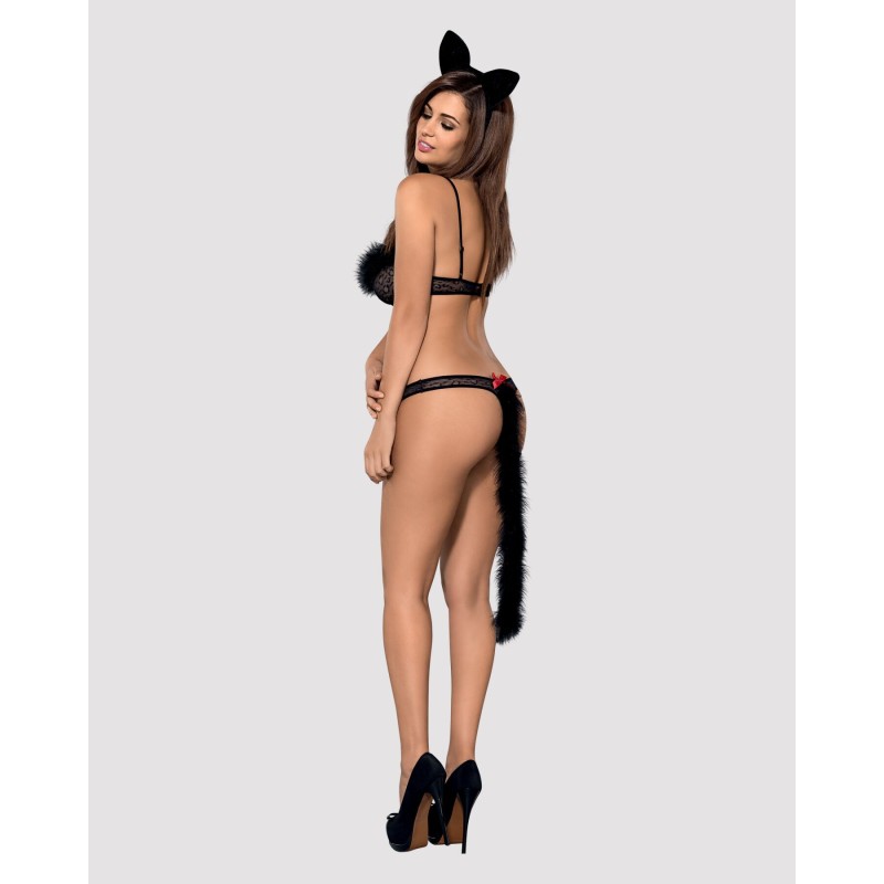 Эротический костюм гепарда Obsessive Gepardina 3 pcs costume S/M, черный, меховая отделка, монокини,
