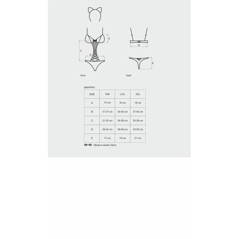 Еротичний костюм гепарду Obsessive Gepardina 3 pcs costume L/XL, чорний, хутряне оздоблення, монокін