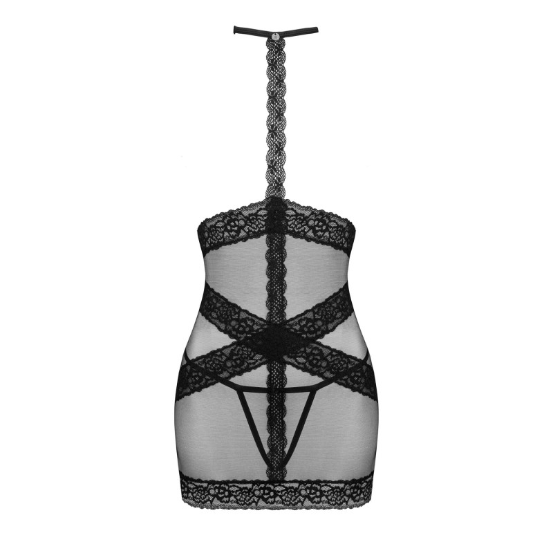 Напівпрозора сорочка з відкритими грудьми Obsessive Lacrisia chemise M/L, чорна, з чокером