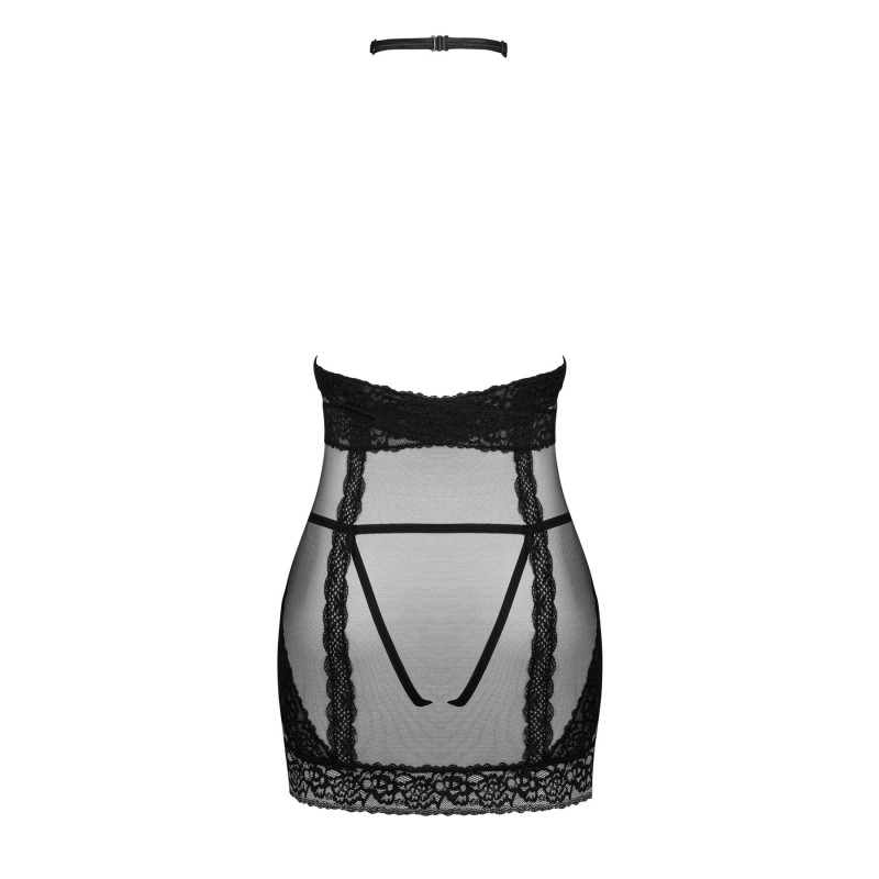 Напівпрозора сорочка з відкритими грудьми Obsessive Lacrisia chemise XL/2XL, чорна, з чокером