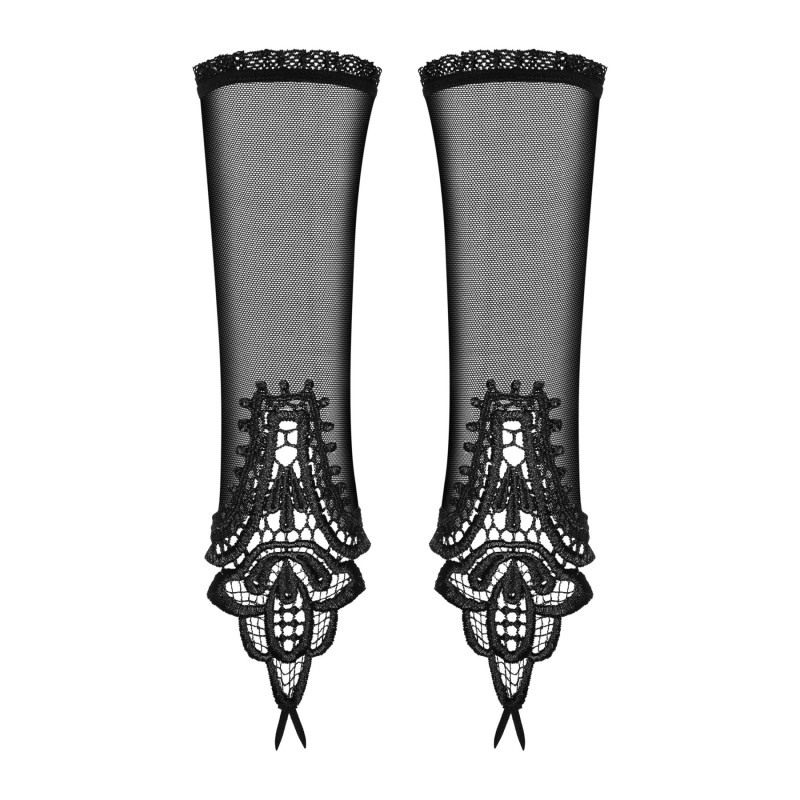 Сітчасті мітенки з мереживом Obsessive Luiza mittens One size, чорні