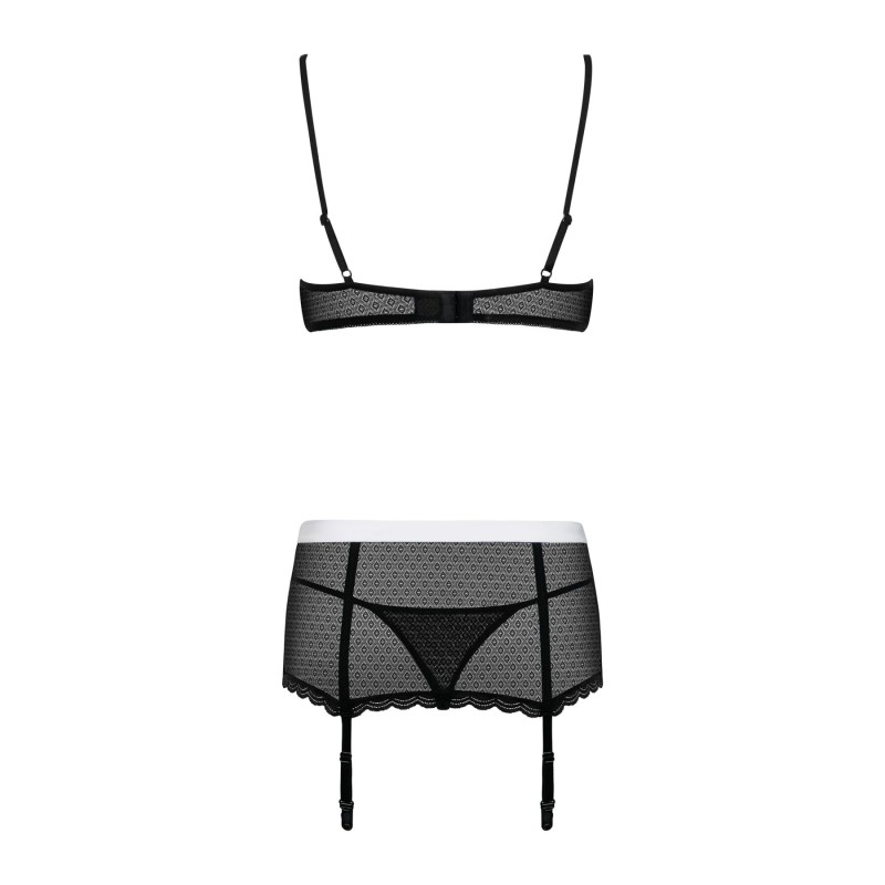 Еротичний костюм покоївки Obsessive Maidme set 5pcs S/M, бюстгальтер, пояс з фартухом, панчохи