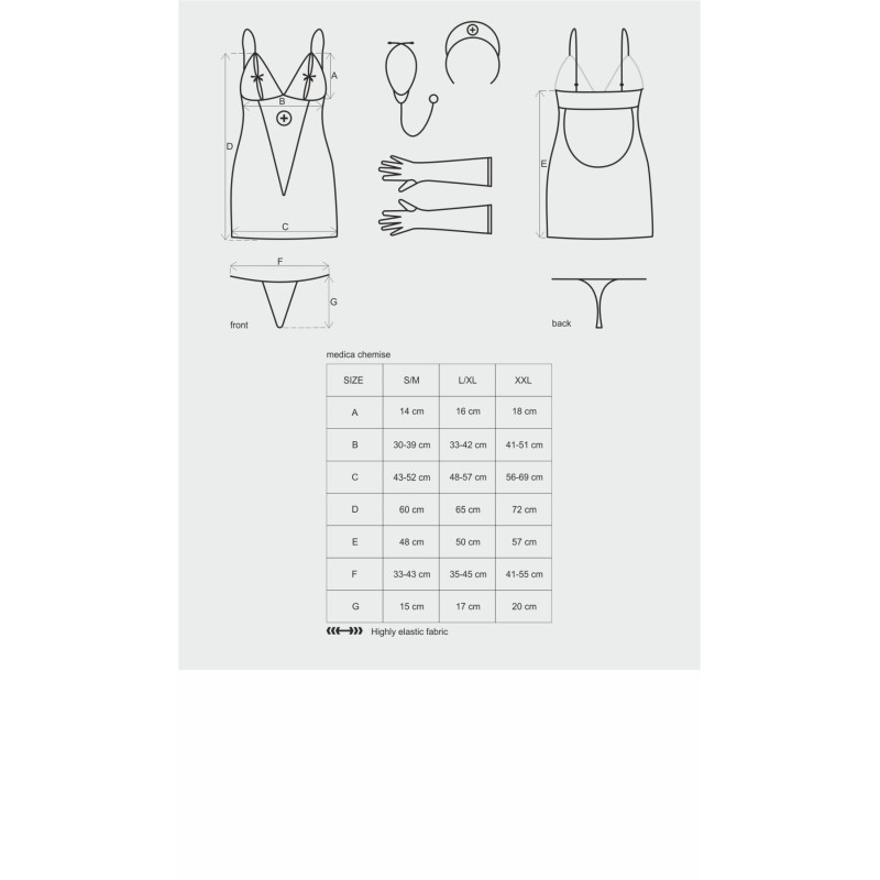 Еротичний мереживний костюм медсестри Obsessive Medica dress 5pcs costume S/M, сорочка, рукавички, с