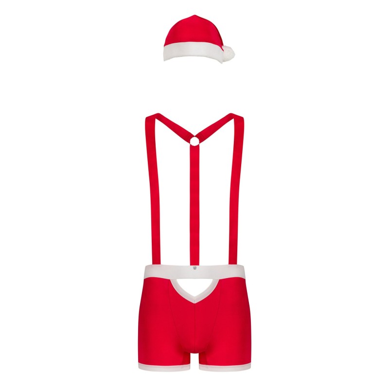 Чоловічий еротичний костюм Санта-Клауса Obsessive Mr Claus L/XL, боксери на підтяжках, шапочка з пом