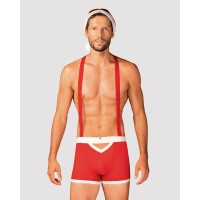 Мужской эротический костюм Санта-Клауса Obsessive Mr Claus 2XL/3XL, боксеры на подтяжках, шапочка с