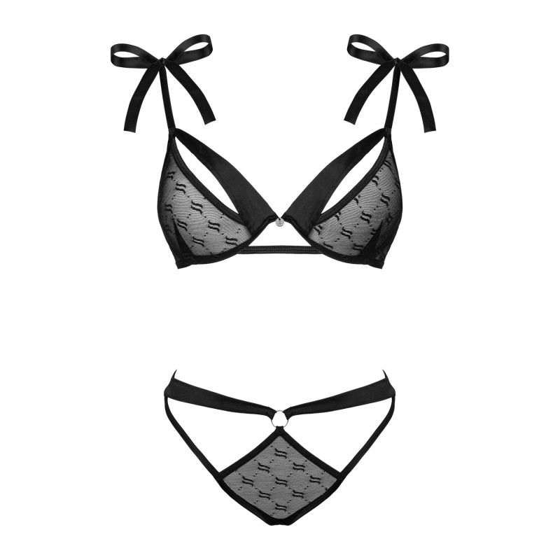 Полупрозрачный эротический комплект Obsessive Obsessivia 2pcs set black S/M, бюстгальтер и трусики