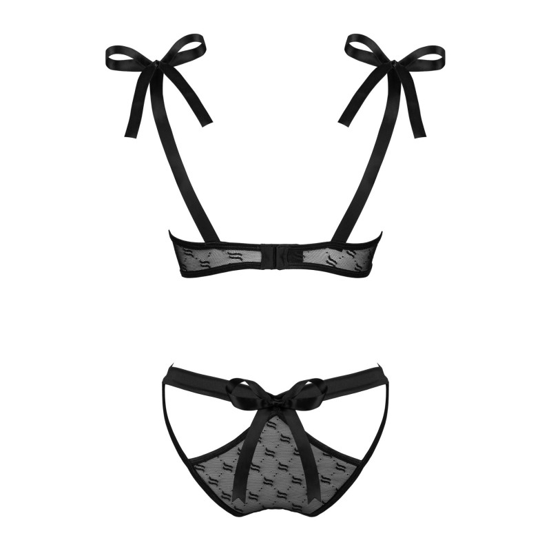 Полупрозрачный эротический комплект Obsessive Obsessivia 2pcs set black S/M, бюстгальтер и трусики