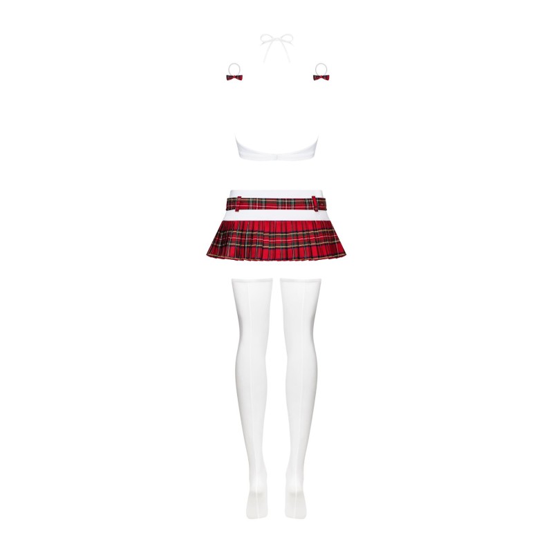 Эротический костюм школьницы с мини-юбкой Obsessive Schooly 5pcs costume S/M, бело-красный