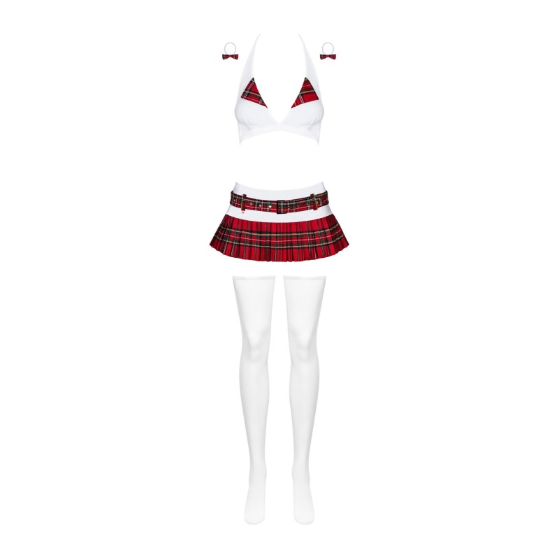 Еротичний костюм школярки з мініспідницею Obsessive Schooly 5pcs costume L/XL, біло-червоний, топ, с