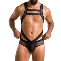 Мужское эротическое сетчатое боди Passion 045 VICTOR L/XL Black, экокожа, сетка