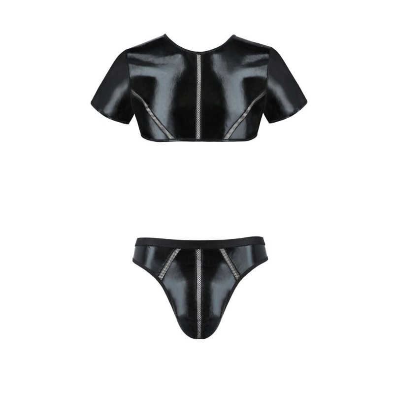 Комплект мужского белья под латекс Passion 057 SET PETER S/M Black, кроп-топ, стринги