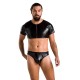 Комплект мужского белья под латекс Passion 057 SET PETER S/M Black, кроп-топ, стринги