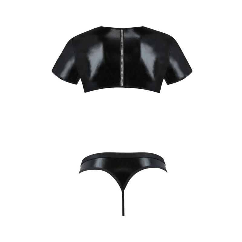 Комплект мужского белья под латекс Passion 057 SET PETER S/M Black, кроп-топ, стринги