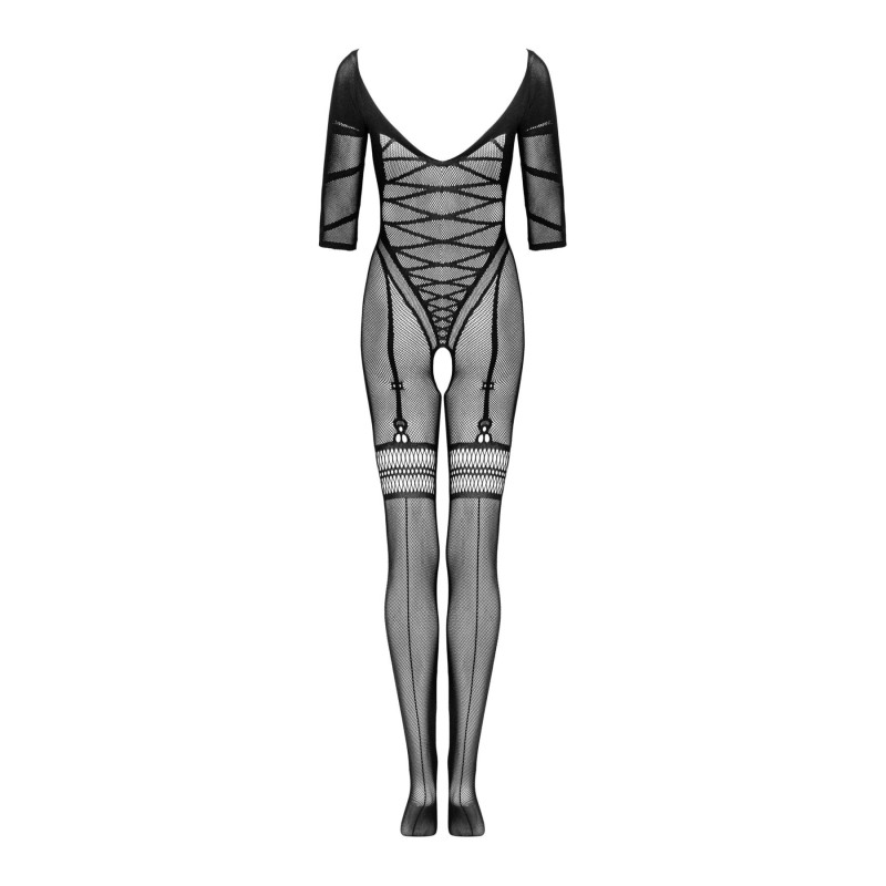 Сітчастий бодістокінг з імітацією підв’язок Obsessive Bodystocking G329 S/M/L, black, з доступом