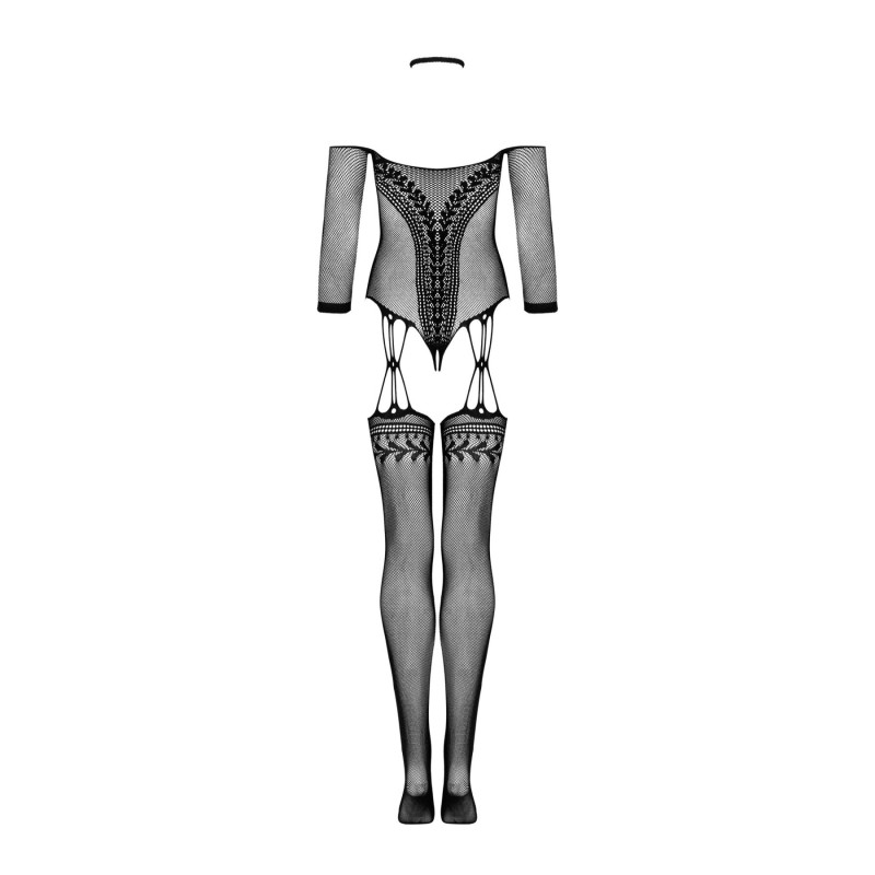 Нейлоновий бодістокінг з імітацією панчіх Obsessive Bodystocking G333 S/M/L, black, з доступом