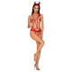 Еротичний костюм чортика зі стреп Obsessive Evilia teddy red S/M, боді, чокер, накладки на соски, обруч з ріжками