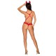 Еротичний костюм чортика зі стреп Obsessive Evilia teddy red S/M, боді, чокер, накладки на соски, обруч з ріжками