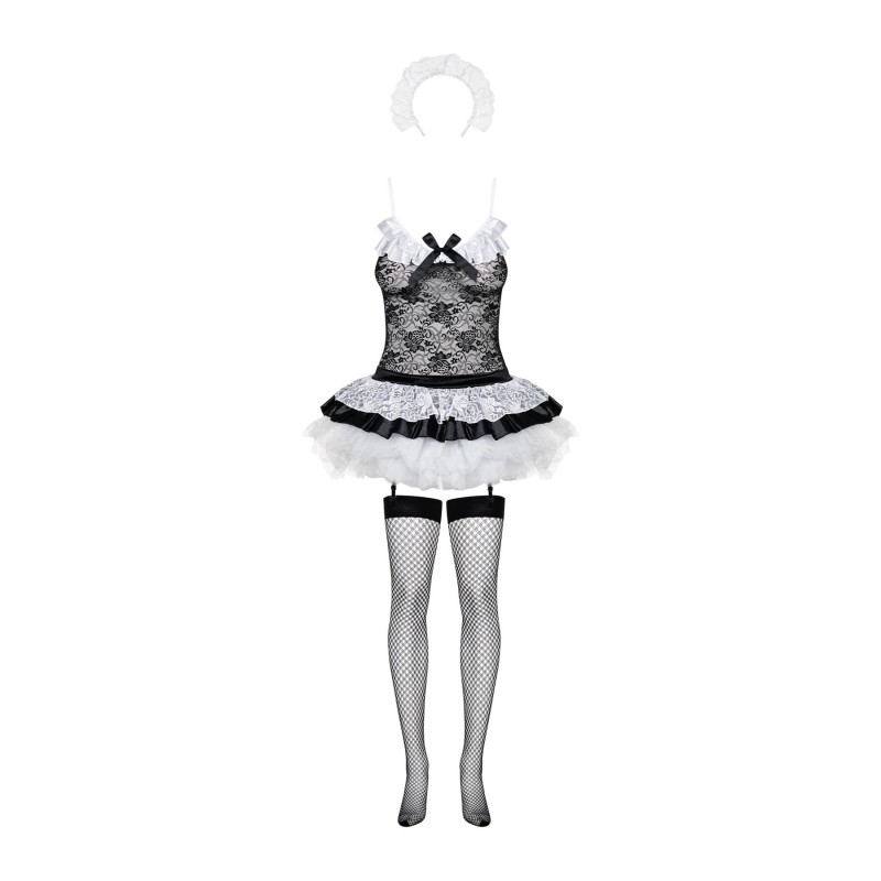 Еротичний костюм покоївки зі спідницею Obsessive Housemaid 5 pcs costume S/M, black, топ, спідниця, стринги, пов'язка на голову, п