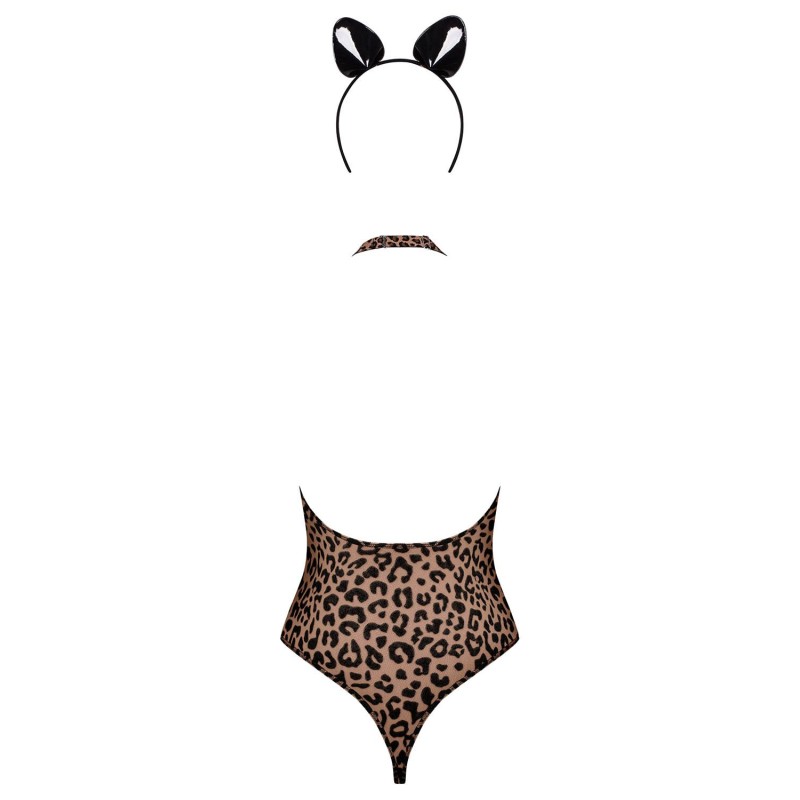 Эротический костюм леопарда Obsessive Leocatia teddy XXL, боди, обруч с ушками